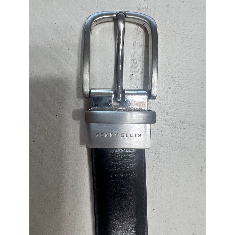 Perry Ellis Boys Black Dress Belt Silver Buckle Formal School Uniform Size 24-26